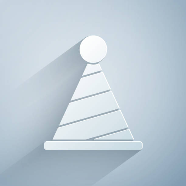 istock Paper cut Party hat icon isolated on grey background. Birthday hat. Paper art style. Vector 1249002927