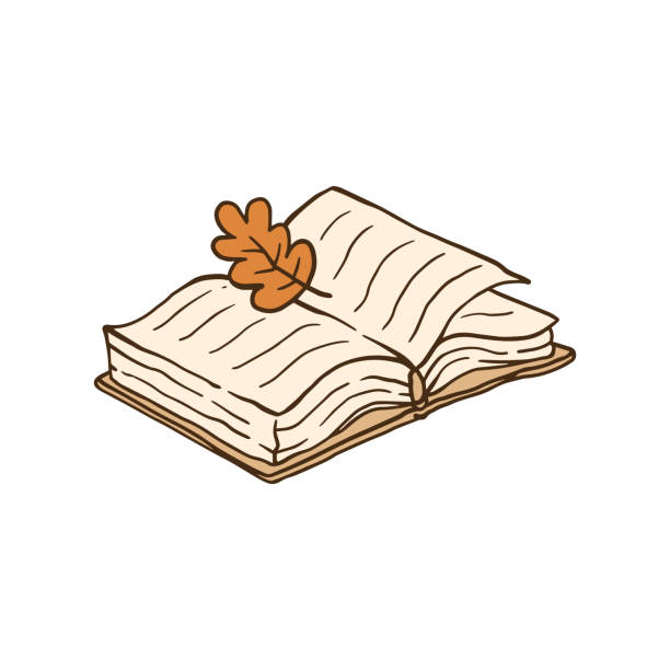 Open Book With Bookmark Of Leaf Sketch Cartoon Vector Illustration Isolated  Stock Illustration - Download Image Now - iStock