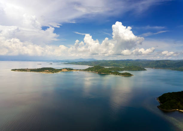 Lombok Indonesia, south Gili islands. Aerial drone view on sea and Gili Gede island. stock photo