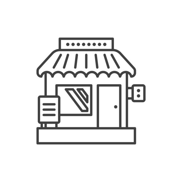 Small business icon. Creative image of a small shop. Linear vector isolated on white background. Small business icon. Creative image of a small shop. Linear vector isolated on white background chalk clip art pictures stock illustrations