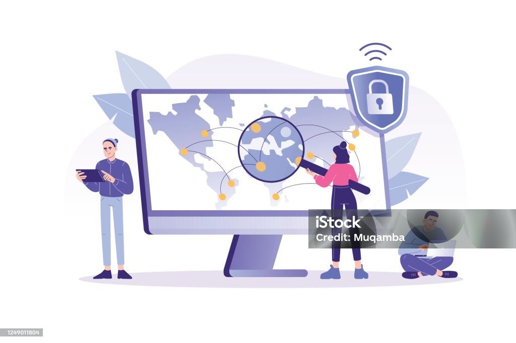 Vpn Portrait Vpn Service Concept People Using Vpn Security Software For Computers ...