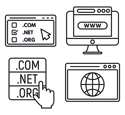 Web domain icons set. Outline set of web domain vector icons for web design isolated on white background