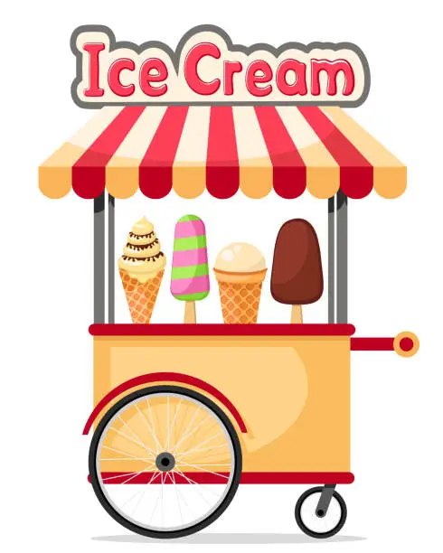 Vector illustration of Kiosk with a set of ice cream on a white