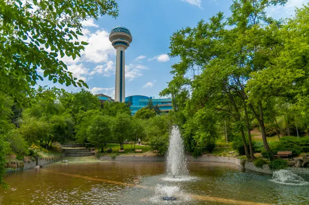 Atakule Tower View with Botanical Garden in Capital City Ankara, Turkey