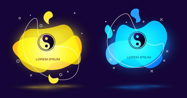 istock Black Yin Yang symbol of harmony and balance icon isolated on black background. Abstract banner with liquid shapes. Vector Illustration 1249018101