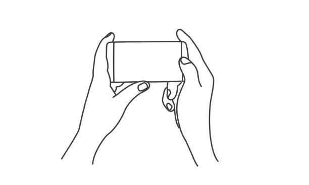 ilustrações de stock, clip art, desenhos animados e ícones de hands using phone. - sketching drawing human hand horizontal