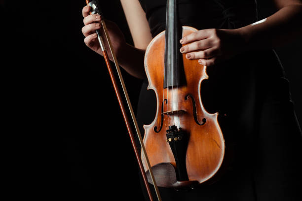 istock partial view of musician holding violin isolated on black 1249020965
