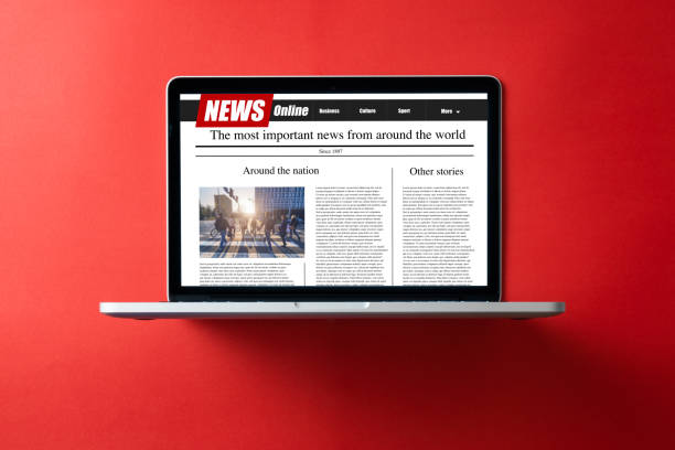 news on a computer screen. Mockup website. Newspaper and portal on internet stock photo