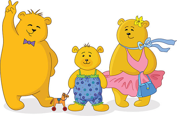 Teddy bears family Family of toy teddy bears, mum, father and son three animals stock illustrations