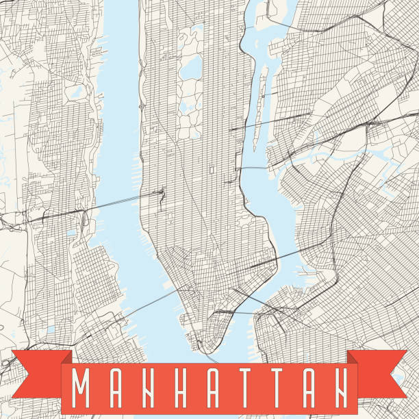 ilustraciones, imágenes clip art, dibujos animados e iconos de stock de nueva york - mapa vectorial de manhattan - east river illustrations