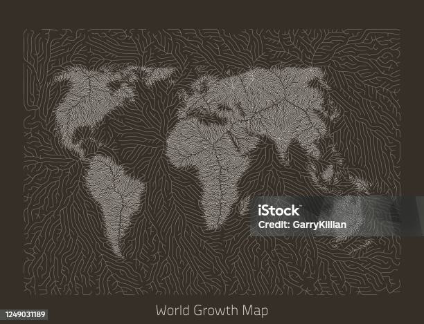 World Structuremap Vector World Map Generative Growth Structure In Form Of Continents ...