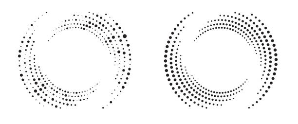 현대 추상적 배경. 하프톤 도트원 형태의 원. 라운드 로고. 벡터 점선 프레임입니다. 요소 또는 아이콘을 디자인합니다. 벡터 아트 일러스트
