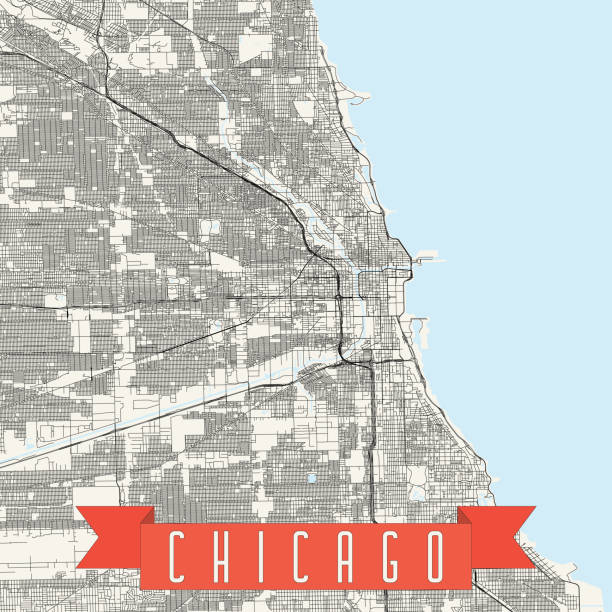Chicago Illinois - Vector Map Topographic / Road map of Chicago, IL. Original map data is public domain sourced from www.census.gov/ millennium park stock illustrations
