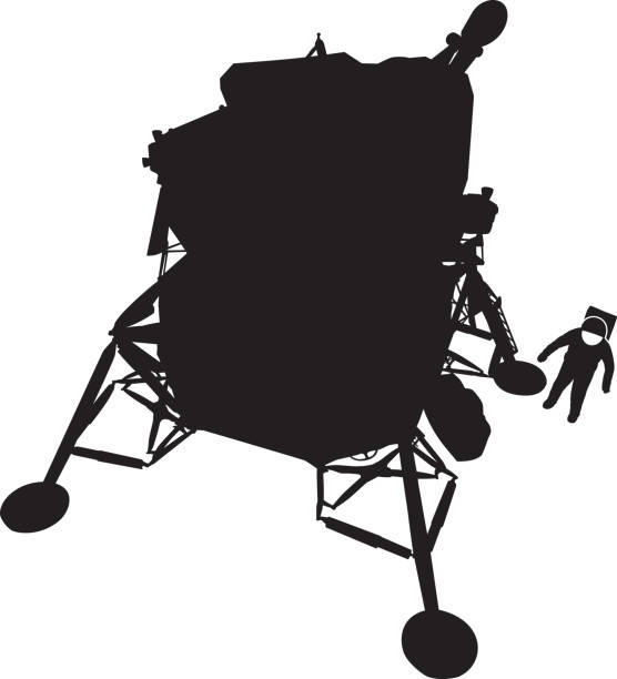 Lunar Module Silhouette Vector silhouette of a lunar lander with a spaceman. rocketship silhouettes stock illustrations