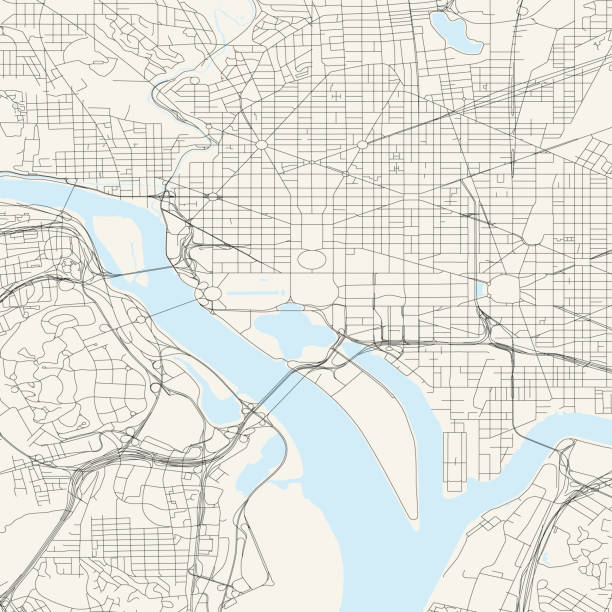 Washington DC Vector Map Topographic / Road map of DC. Original map data is public domain sourced from www.census.gov/ city map illustrations stock illustrations