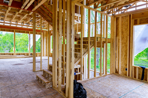 Wooden beam house construction home framing interior residential home