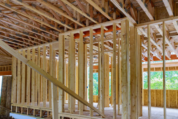 istock Under construction home framing interior view of house 1249038305