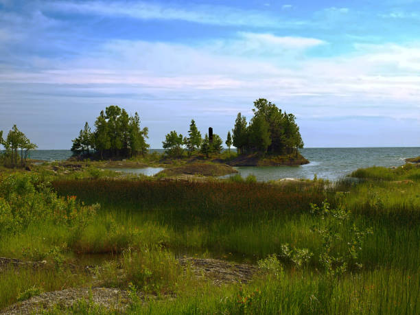 Tall monument for Perry's Victory and International Peace from 1812 located at Put-In-Bay on Lake Erie