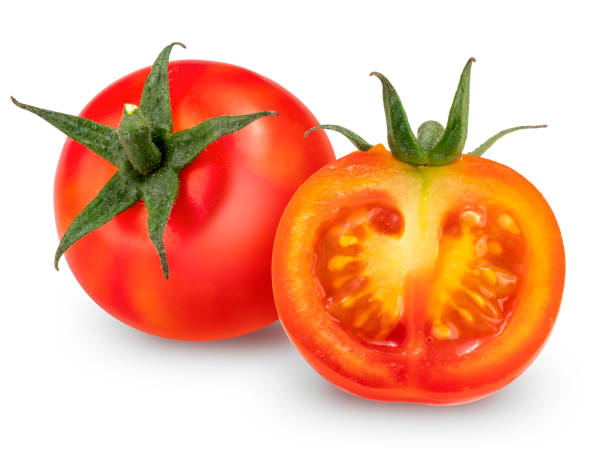 istock Fresh Tomato and slice isolated on white background, Tomato on white with clipping path. 1249051745