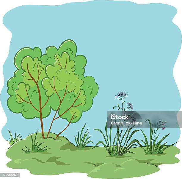 Garden With A Bush Stock Illustration - Download Image Now - Agriculture, Blue, Botany