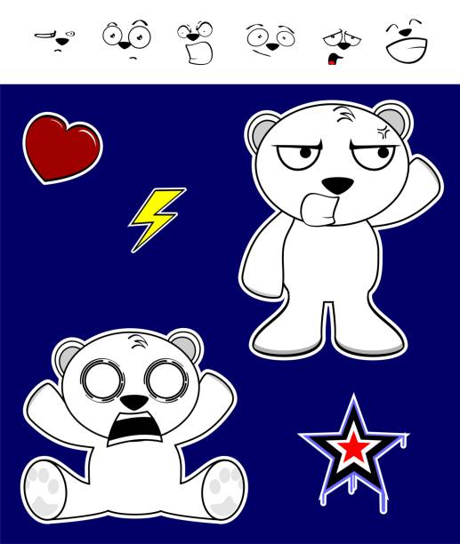 sweet Kawaii polar bear expressions collection set cute Kawaii polar bear expressions collection set in vector format very easy to edit sad kawaii teddy bear stock illustrations