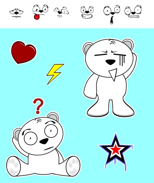 little Kawaii polar bear expressions collection set cute Kawaii polar bear expressions collection set in vector format very easy to edit sad kawaii teddy bear stock illustrations