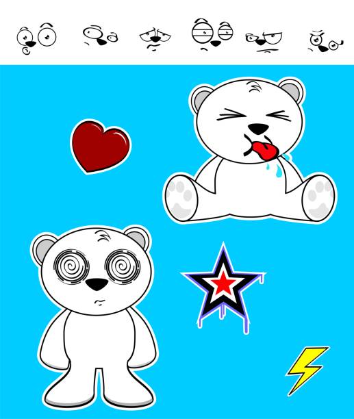 Kawaii polar bear expressions collection set cute Kawaii polar bear expressions collection set in vector format very easy to edit sad kawaii teddy bear stock illustrations