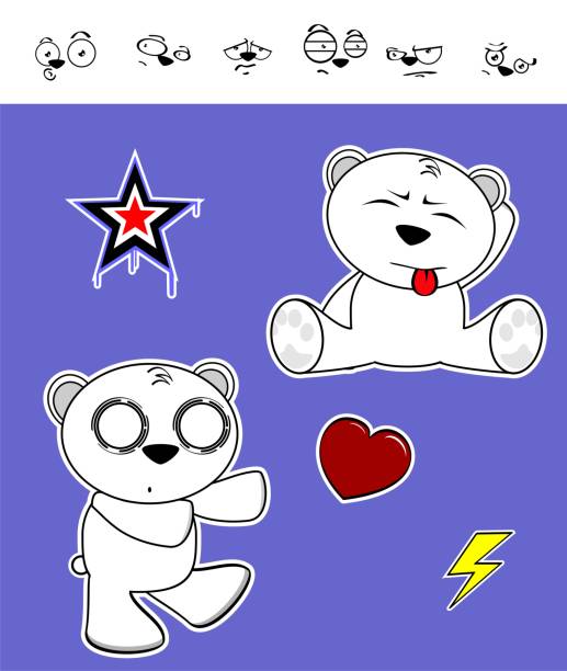 sitting Kawaii polar bear expressions collection set cute Kawaii polar bear expressions collection set in vector format very easy to edit sad kawaii teddy bear stock illustrations