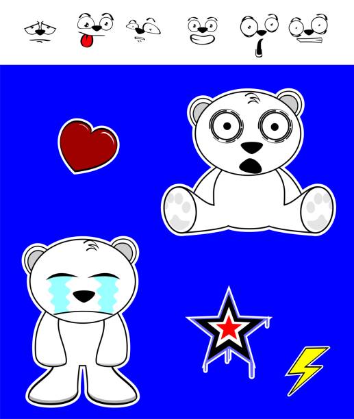 cute Kawaii polar bear expressions collection set cute Kawaii polar bear expressions collection set in vector format very easy to edit sad kawaii teddy bear stock illustrations