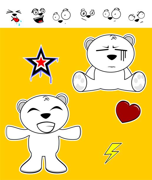 happy Kawaii polar bear expressions collection set cute Kawaii polar bear expressions collection set in vector format very easy to edit sad kawaii teddy bear stock illustrations