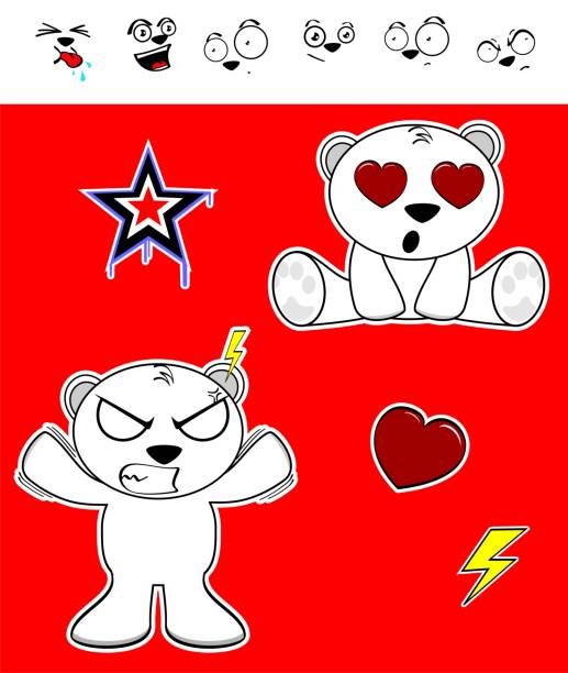 angry Kawaii polar bear expressions collection set cute Kawaii polar bear expressions collection set in vector format very easy to edit sad kawaii teddy bear stock illustrations