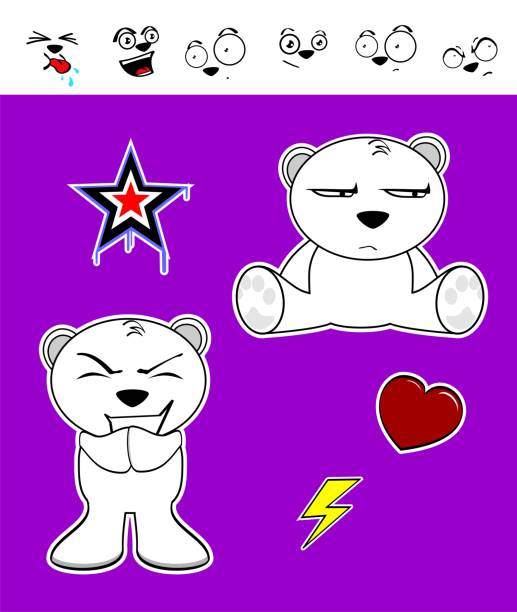 grumpy Kawaii polar bear expressions collection set cute Kawaii polar bear expressions collection set in vector format very easy to edit sad kawaii teddy bear stock illustrations