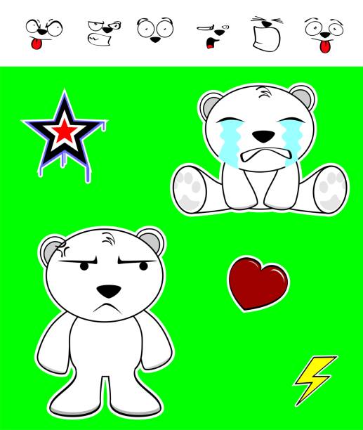 cute Kawaii polar bear expressions collection cute Kawaii polar bear expressions collection set in vector format very easy to edit sad kawaii teddy bear stock illustrations