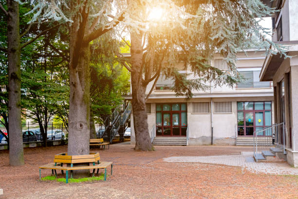 kindergarten building autumn. Novara, Italy