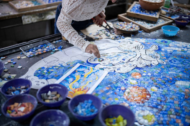 istock Unrecognizable Artist Woman Making Mosaic Project. 1249063911