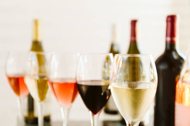 istock Wine tasting set in the light airy environment. Custom wine tasting concept 1249064217