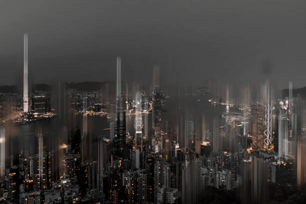 istock Abstract and horizontal Motion Hong Kong City Night view from Peak; 1249064238