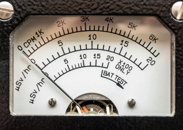 Photo of Count per minute scale and microSIevert per hour scale on Dial display of Radiation survey meter