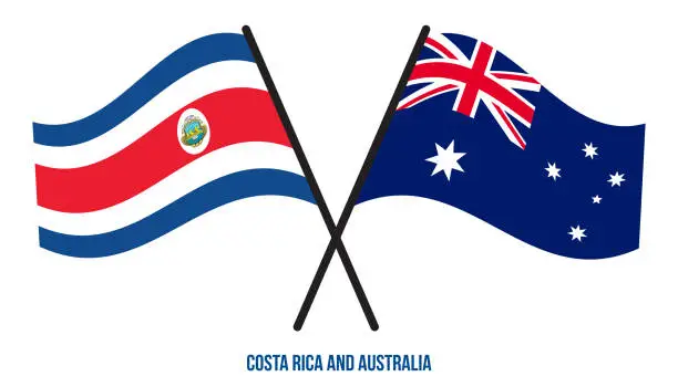 Vector illustration of Costa Rica and Australia Flags Crossed And Waving Flat Style. Official Proportion. Correct Colors.