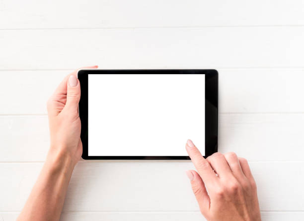 Top view of girl using tablet