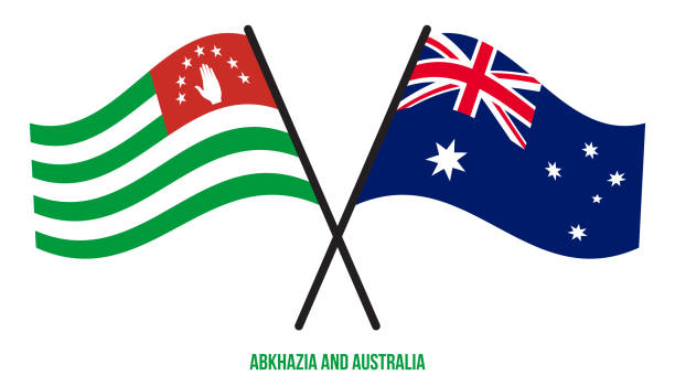 ilustraciones, imágenes clip art, dibujos animados e iconos de stock de abjasia y australia banderas cruzadas y ondeando estilo plano. proporción oficial. colores correctos. - abkhazian flag