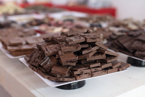 Display trays showing milk chocolate pieces