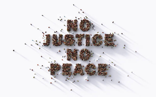 istock No Justice No Peace Written by Human Crowd on White Background 1249090825