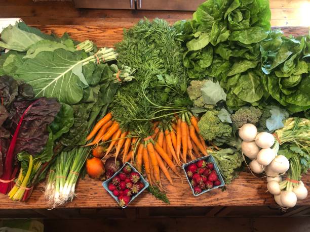 istock Garden fresh produce displayed on wooden table 1249096268