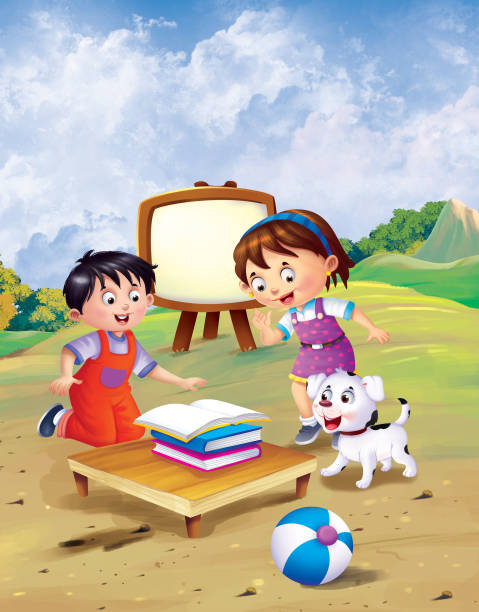 boy and girl with books boy and girl with books kids reading clipart stock illustrations
