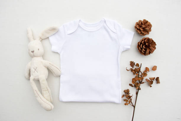istock Blank white half baby bodysuit mockup - gender neutral 1249099526