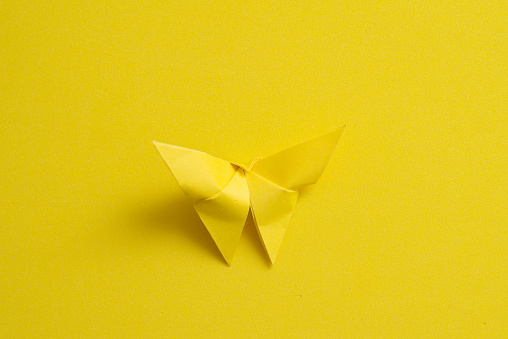 Origami yellow butterfly on a same background