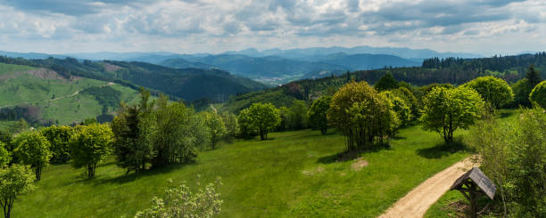 View from Martakov kopec hill in Javorniky mountains in Slovakia during beautiful springtime day stock photo