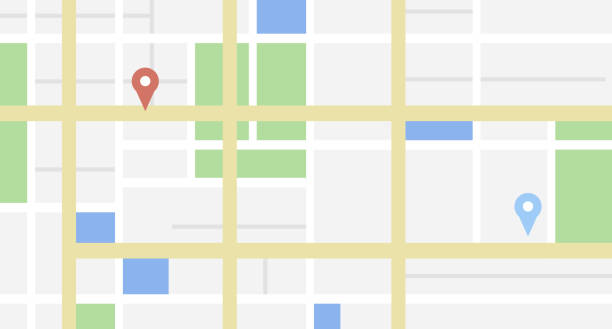 일부 위치 태그가 있는 도시 지도 - 지도 핀 아이콘 일러스트 stock illustrations