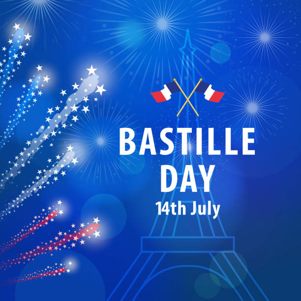 ilustraciones, imágenes clip art, dibujos animados e iconos de stock de celebraciones del día de la bastilla en parís - blue background french culture european culture france